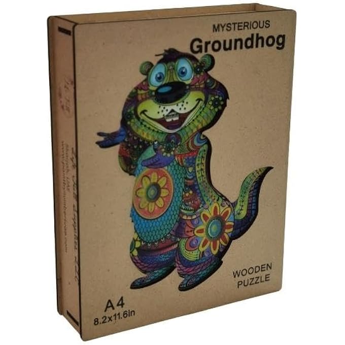 WOODEN JIGSAW PUZZLES, 3D WOODEN ANIMALS SHAPED PUZZLES, BEST GIFT FOR ADULTS AND KIDS DIY PUZZLE PIECE, COLORFUL UNIQUE SHAPED GROUDHOG PUZZLES A4-8.2 X 11.6IN - Image 2